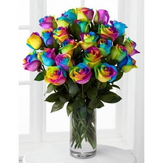 Twenty Rainbow Rose in Vase Twenty Rainbow Rose in Vase