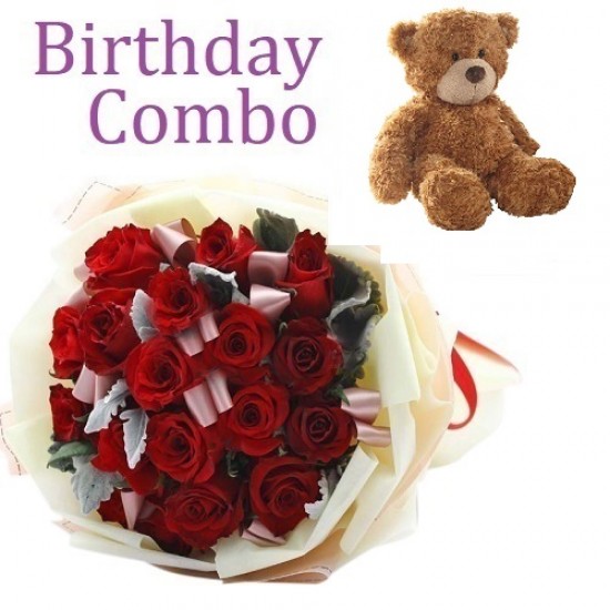 Birthday Package - Rose Bouquet + Teddy Bear 10 Inch Birthday Package - Rose Bouquet + Teddy Bear 10 Inch