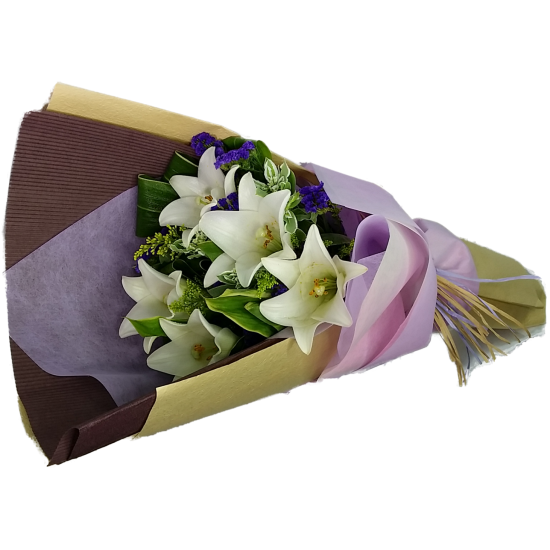 Five Steamed White Color Lily Bouquet Valentines Day Five Steamed White Color Lily Bouquet Valentines Day