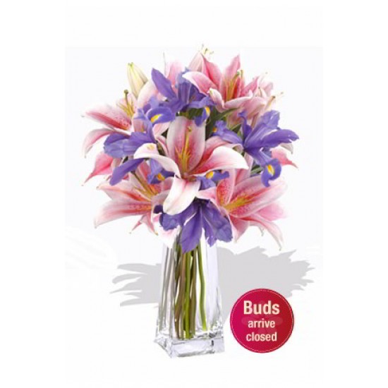 Oriental and Iris Bouquet , 3 Lily and 5 Iris Vase Bouquet Oriental and Iris Bouquet , 3 Lily and 5 Iris Vase Bouquet