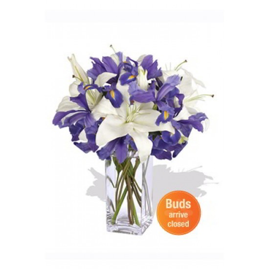 Oriental and Iris Bouquet ,3 Lily and 8 Iris Vase Bouquet Oriental and Iris Bouquet ,3 Lily and 8 Iris Vase Bouquet