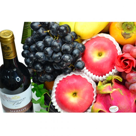 Seasonal Fruits Hamper with Red Wine Seasonal Fruits Hamper with Red Wine